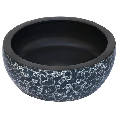 Håndvask til bordplade Φ41x14 cm rund keramik sort og blå
