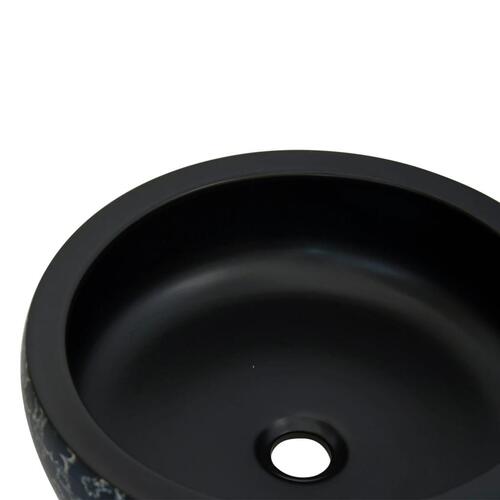Håndvask til bordplade Φ41x14 cm rund keramik sort og blå