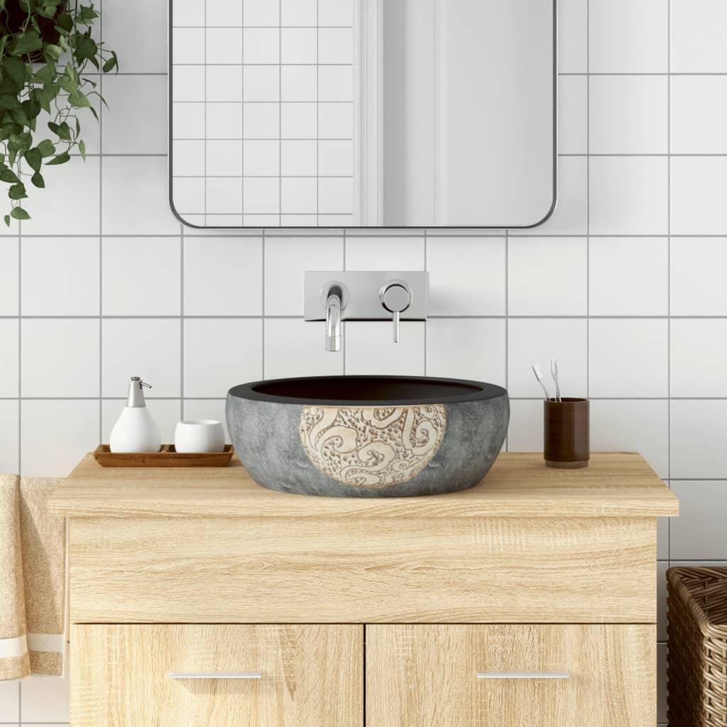 Håndvask til bordplade Φ41x14 cm rund keramik sort og brun