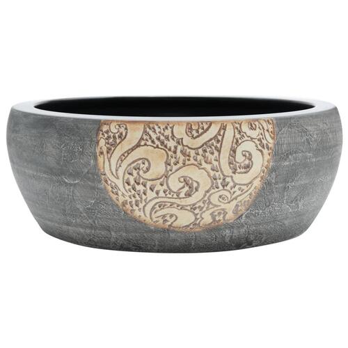 Håndvask til bordplade Φ41x14 cm rund keramik sort og brun
