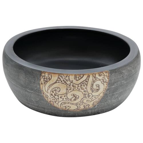 Håndvask til bordplade Φ41x14 cm rund keramik sort og brun