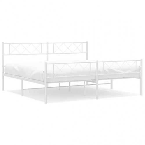 Sengeramme med sengegavl og fodgærde 193×203 cm - metal, hvid