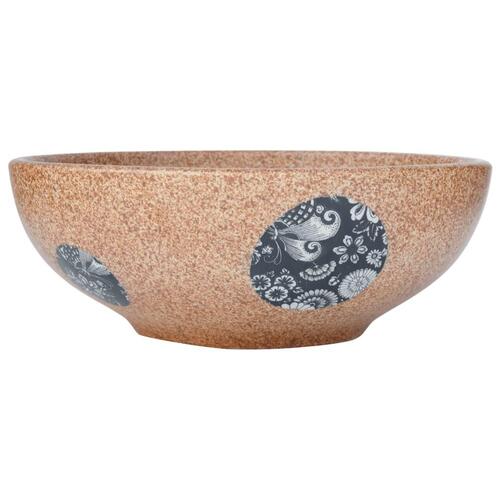 Håndvask til bordplade Φ41x14 cm rund keramik brun og blå