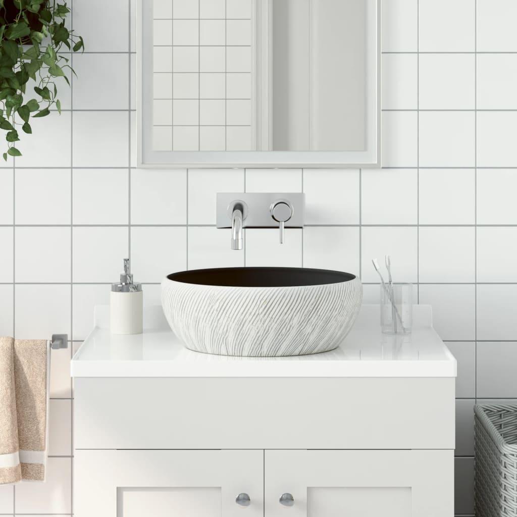 Håndvask til bordplade Φ41x14 cm rund keramik sort og grå