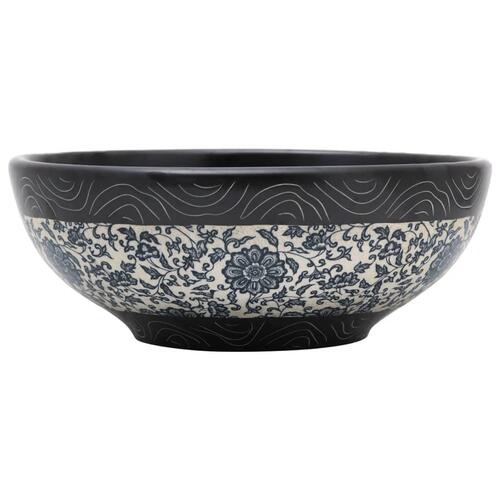 Håndvask til bordplade Φ41x14 cm rund keramik sort og blå