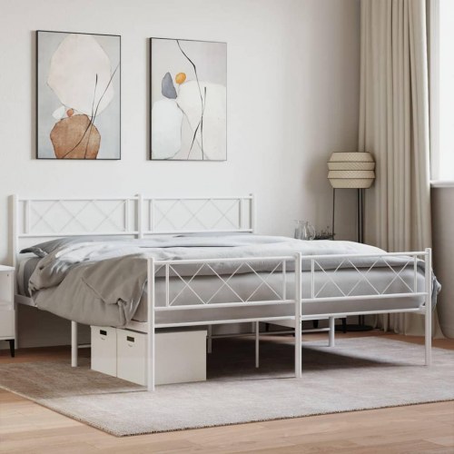 Sengeramme med sengegavl og fodgærde 140x200 cm metal hvid