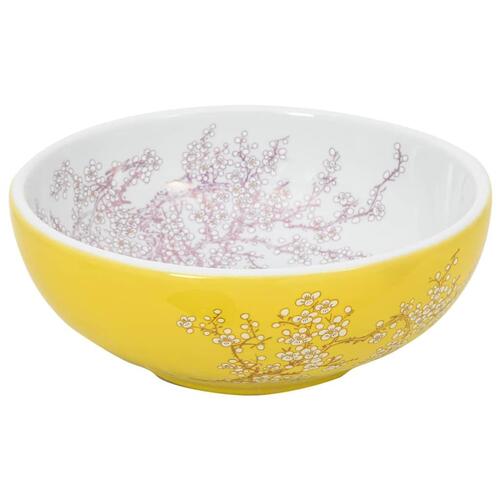 Håndvask til bordplade Φ41x14 cm rund keramik hvid og gul