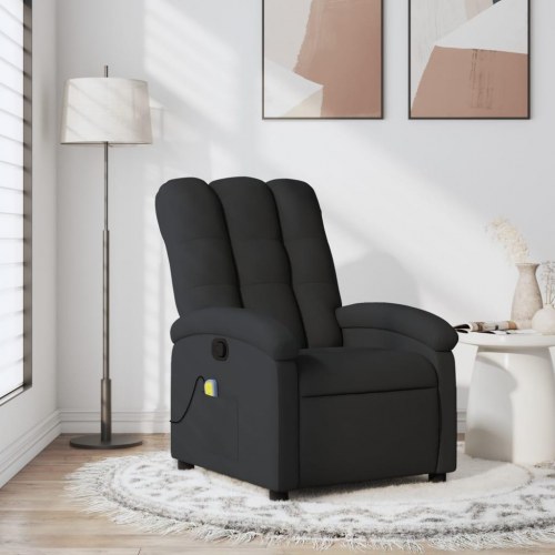 Massagestol i stof - sort recliner med 6-punkts vibrationsmassage