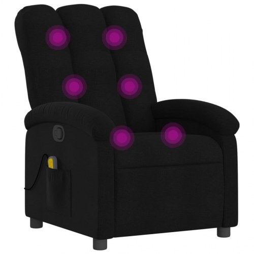 Massagestol i stof - sort recliner med 6-punkts vibrationsmassage