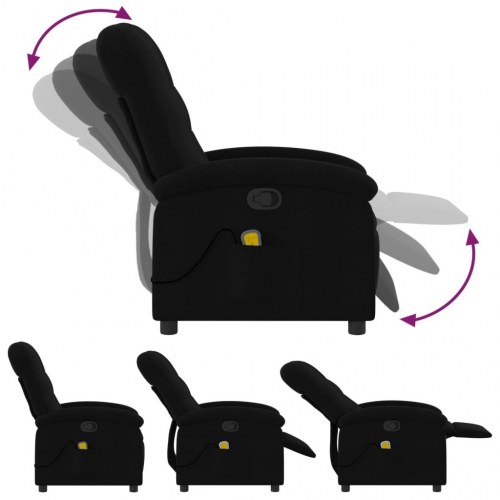 Massagestol i stof - sort recliner med 6-punkts vibrationsmassage