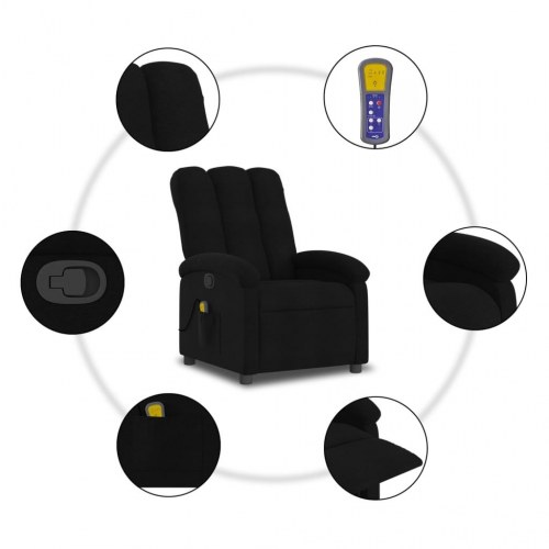 Massagestol i stof - sort recliner med 6-punkts vibrationsmassage