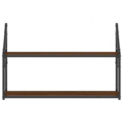 Vægreol med 2 hylder 80x21x51 cm konstrueret træ brunt egetræ