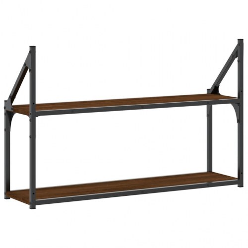 Vægreol med 2 hylder 80x21x51 cm konstrueret træ brunt egetræ