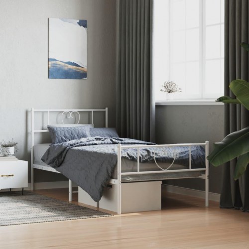 Sengeramme med sengegavl og fodgærde 100 x 190 cm - hvid
