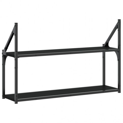 Væghylde med 2 hylder 80x21x51 cm konstrueret træ sort