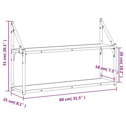 Vægreol med 2 hylder - 80×21×51 cm, konstrueret træ i røgfarvet eg
