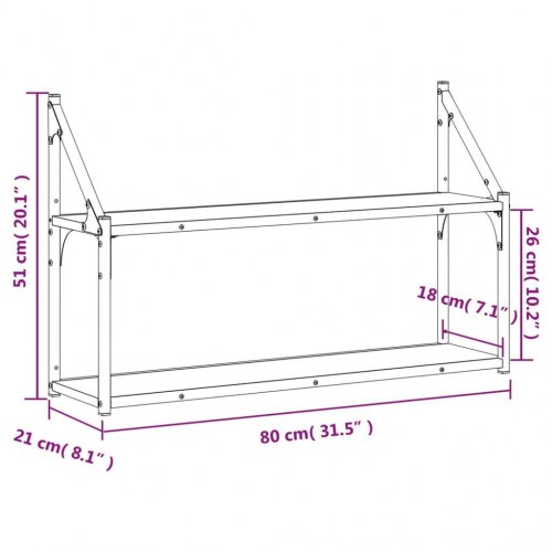 Vægreol med 2 hylder 80×21×51 cm - konstrueret træ i sonoma-eg