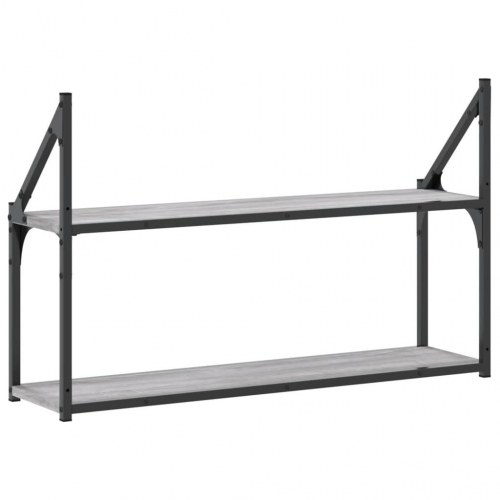 Vægreol med 2 hylder 80×21×51 cm - konstrueret træ/steel, grå sonoma-eg