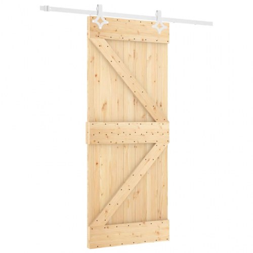 Skydedør med monteringssæt 80x210 cm massivt fyrretræ