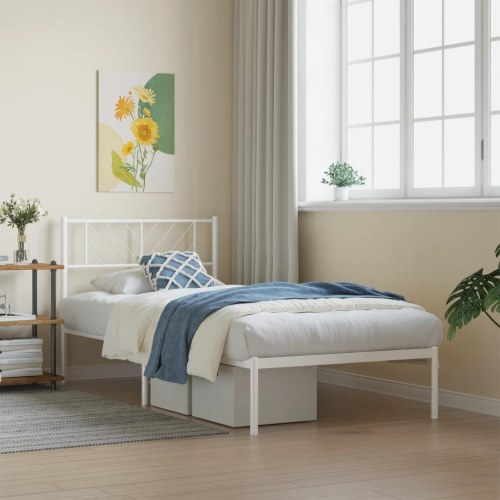Sengeramme med sengegavl 100x190 cm - metal, hvid