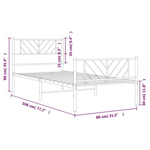 Sengeramme i metal med sengegavl og fodgærde 75×190 cm - hvid