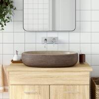 Håndvask til bordplade 59x40x14 cm oval keramik sand og brun