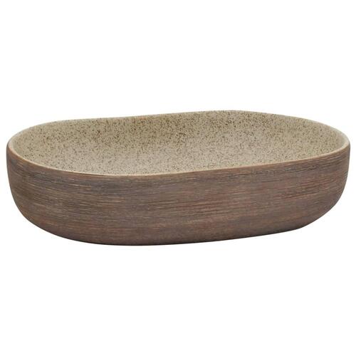 Håndvask til bordplade 59x40x14 cm oval keramik sand og brun
