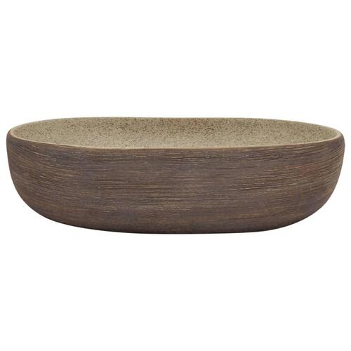 Håndvask til bordplade 59x40x14 cm oval keramik sand og brun