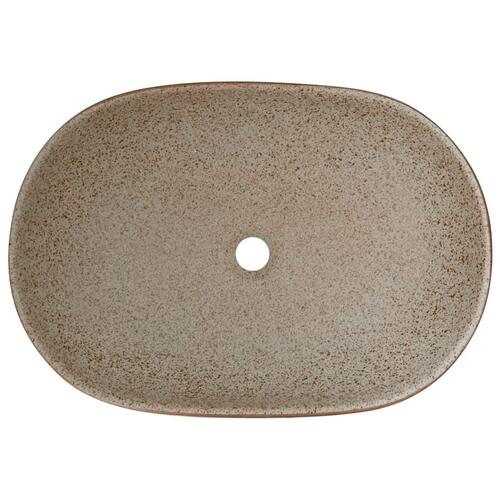 Håndvask til bordplade 59x40x14 cm oval keramik sand og brun