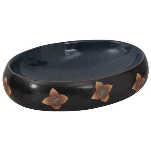 Håndvask til bordplade 59x40x15 cm oval keramik sort og blå