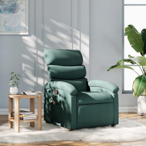 Massagestol i stof - mørkegrøn, manuel recliner med 6-punkts vibrationsmassage