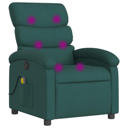 Massagestol i stof - mørkegrøn, manuel recliner med 6-punkts vibrationsmassage