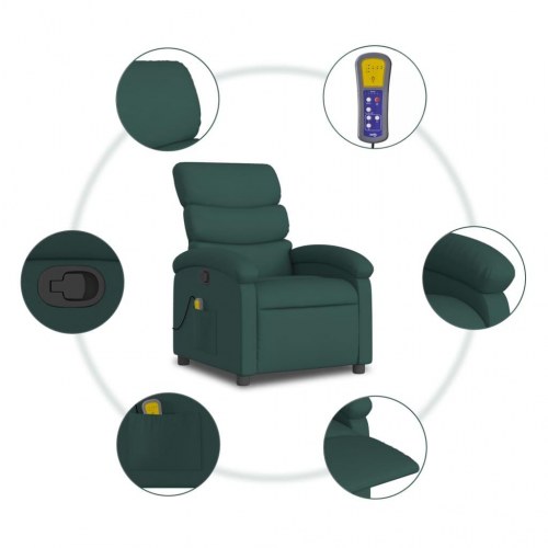 Massagestol i stof - mørkegrøn, manuel recliner med 6-punkts vibrationsmassage