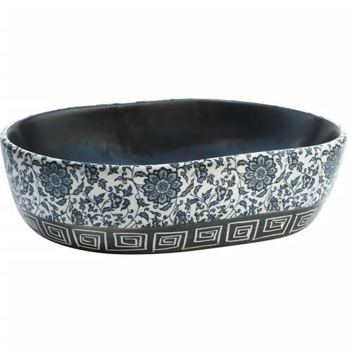 Håndvask til bordplade 47x33x13 cm oval keramik sort og blå