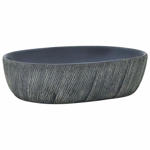 Håndvask til bordplade 47x33x13 cm oval keramik sort og grå