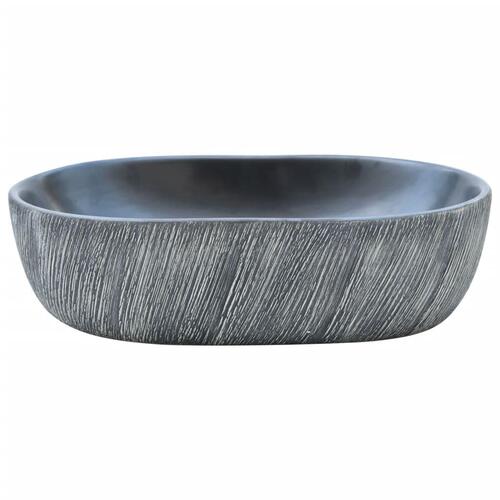 Håndvask til bordplade 47x33x13 cm oval keramik sort og grå