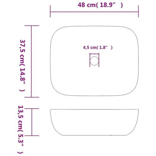 Håndvask til bord 48x37,5x13,5 cm rektangulær keramik grå