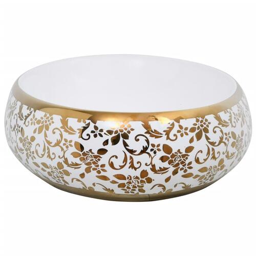 Håndvask til bordplade 59x40x15 cm oval keramik hvid og guld