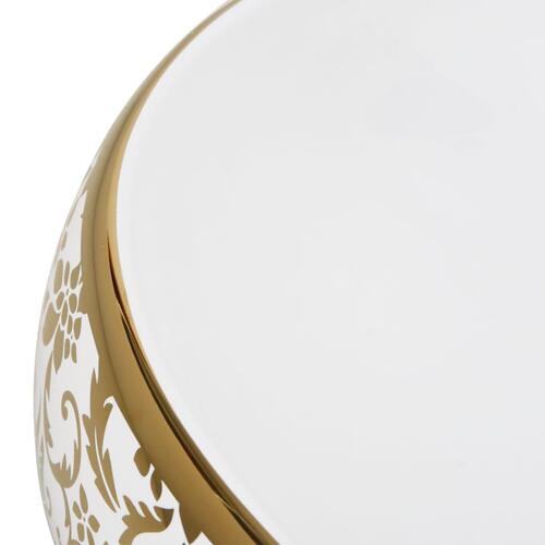 Håndvask til bordplade 59x40x15 cm oval keramik hvid og guld