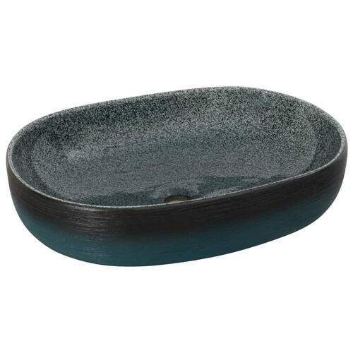 Håndvask til bordplade 59x40x14 cm oval keramik turkis