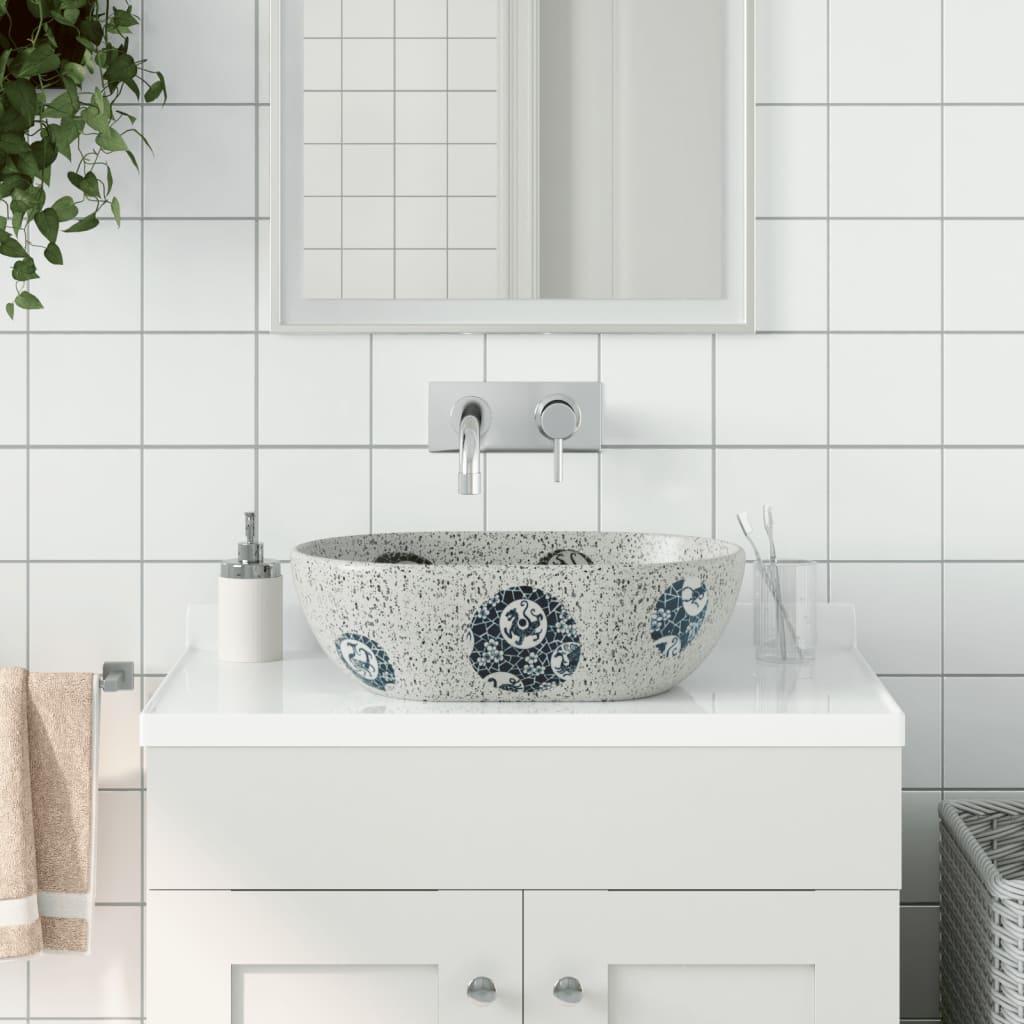 vidaXL håndvask til bordplade 47x33x13 cm oval keramik grå og blå