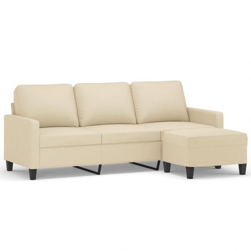 3-personers sofa med fodskammel - 198 cm stof, cremefarvet