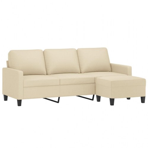 3-personers sofa med fodskammel - 198 cm stof, cremefarvet