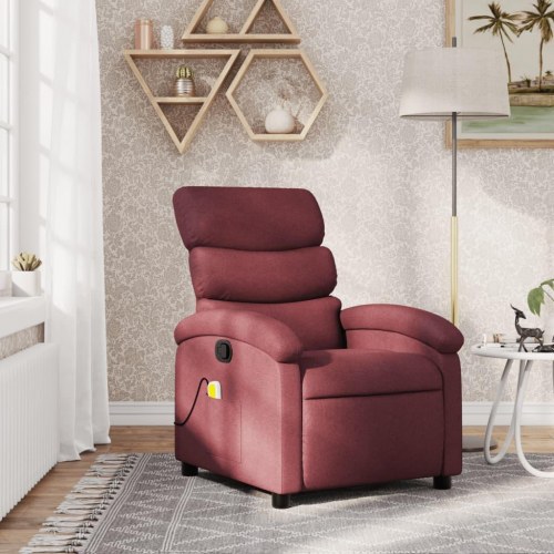 Massagestol i stof - vinrød, manuel recliner med 6-punkts vibrationsmassage
