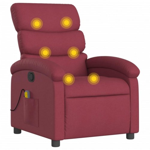 Massagestol i stof - vinrød, manuel recliner med 6-punkts vibrationsmassage