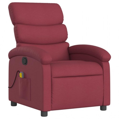 Massagestol i stof - vinrød, manuel recliner med 6-punkts vibrationsmassage