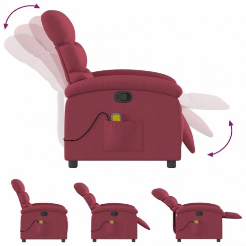 Massagestol i stof - vinrød, manuel recliner med 6-punkts vibrationsmassage