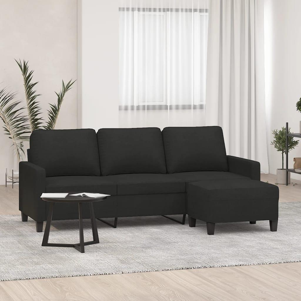 3-Personers Sofa Med Fodskammel 180 Cm Stof - Sort