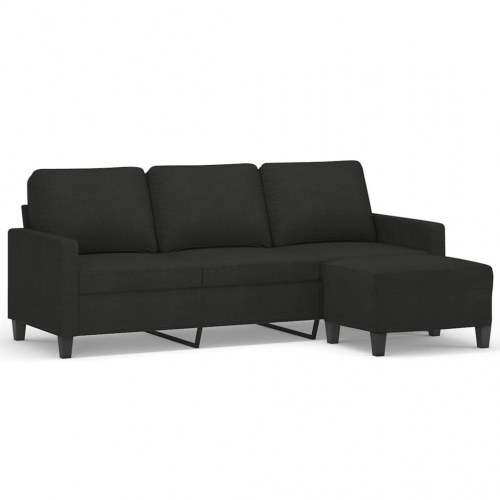 3-personers sofa med fodskammel - 180 cm, sort