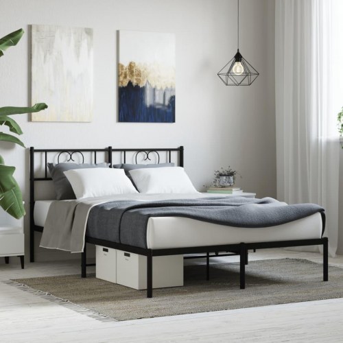 Sengeramme med sengegavl 140x190 cm - metal, sort
